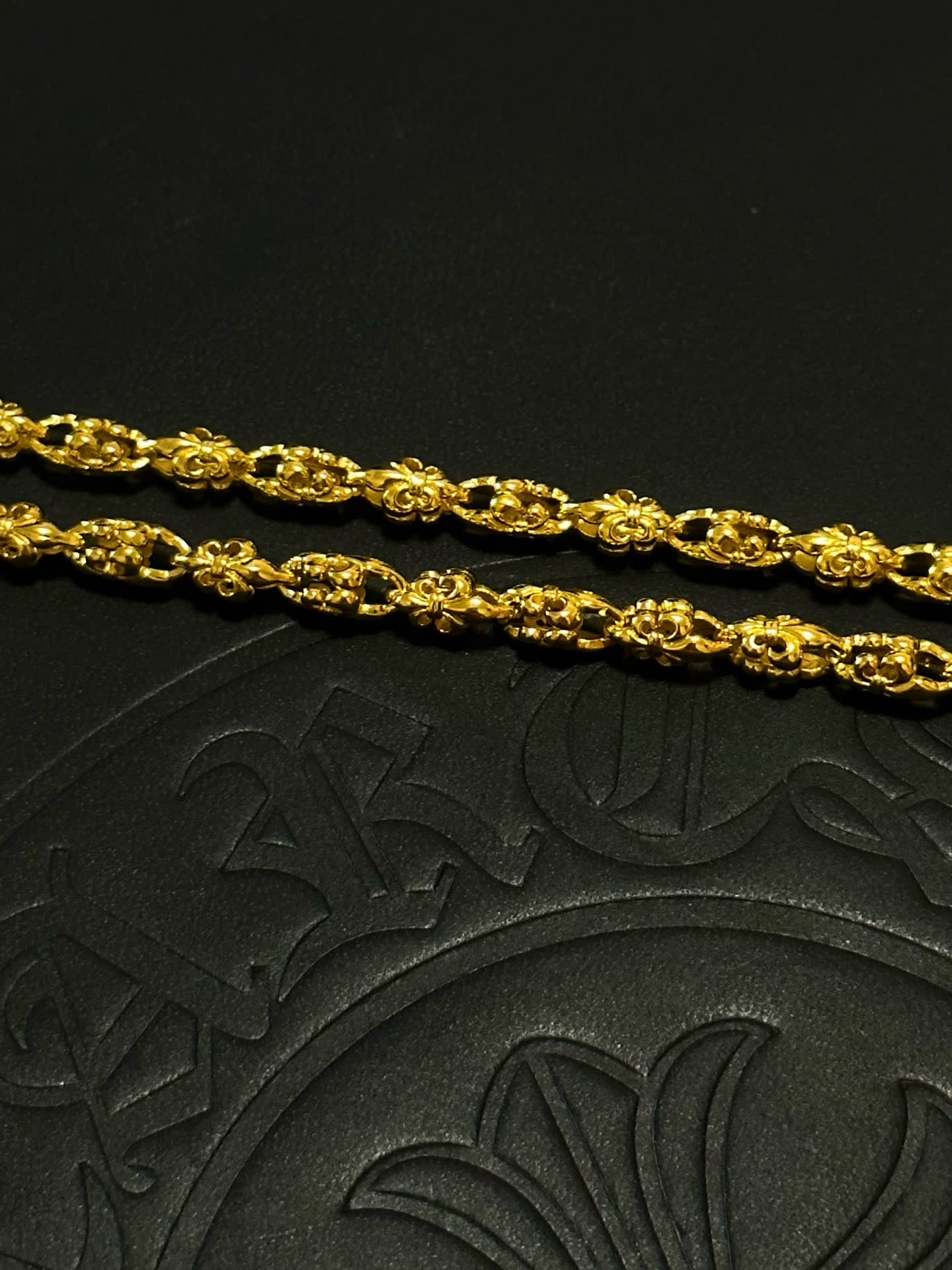 Chrome Hearts Gold-Plated Filigree Necklace with Pendant and Charm